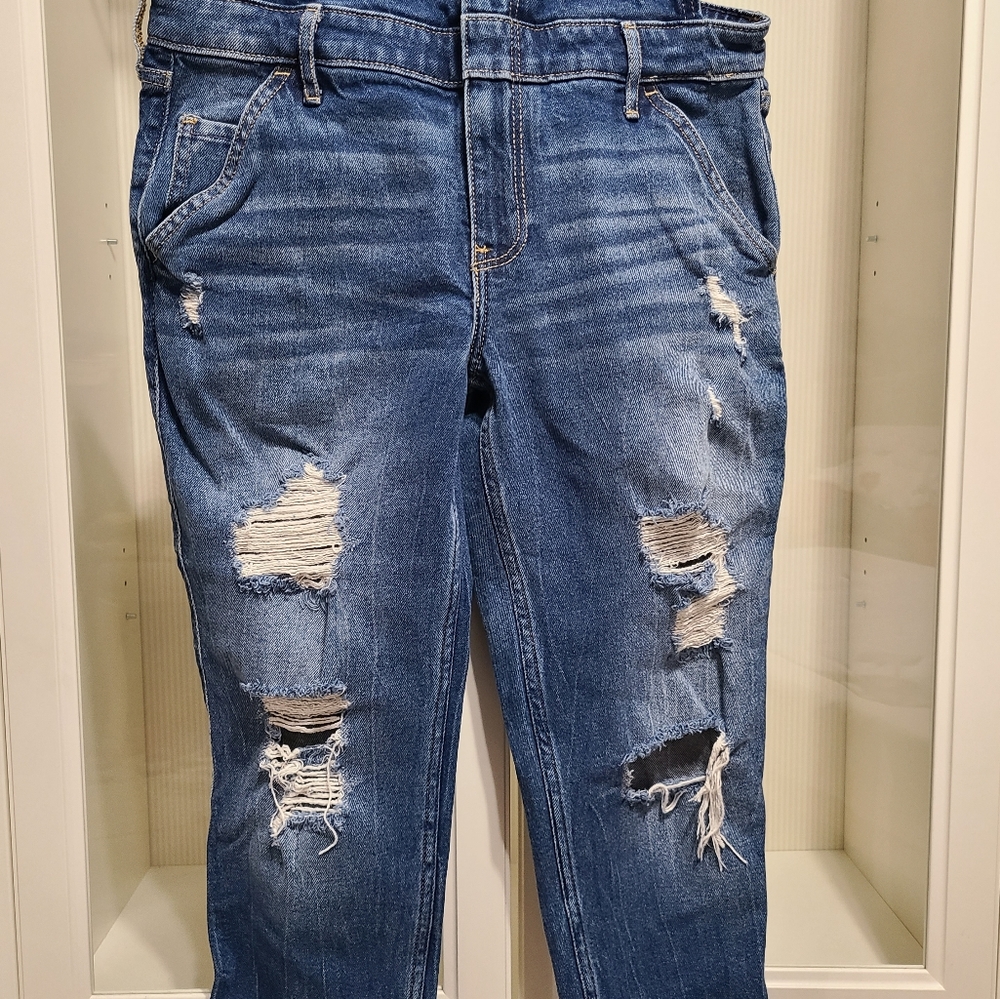 Hollister Women's Super Skinny Dark Wash Denim Crop Overalls sz M - Picture 2 of 9